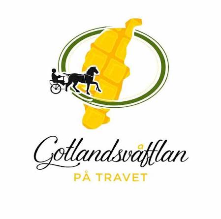 Logotyp: Gotlandsvåfflan på travet med travhäst och sulky